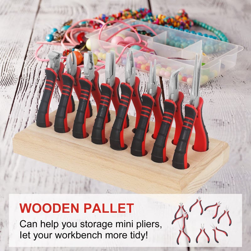 NEWACALOX Jewelry Pliers Sets Jewelers Making Tools Kit, Professional 8 piece Mini Wire Plier with Wood Holder for Beading, Crafting, Crimping, Cutting, Repair, Wrapping, Complete Quality for Adults Starter - Image 5